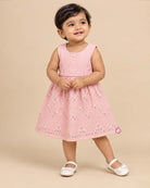 Toddler embroidered party wear frock with mirror work and round neckline