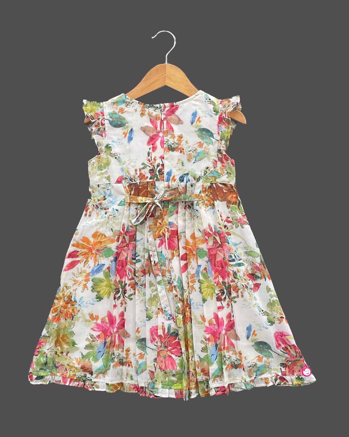 Girls printed casual frock - Cream