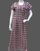 Maternity overall floral printed half sleeve nighty with zip - Red