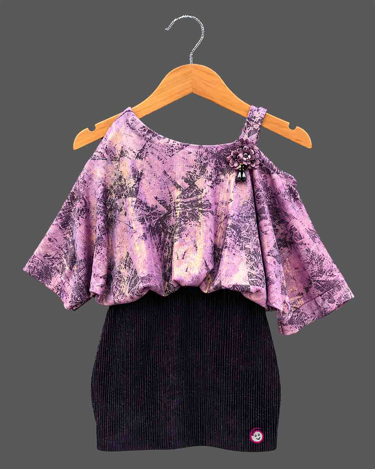 Toddler printed midi dress with cold shoulder overlay for birthday party and casual wear