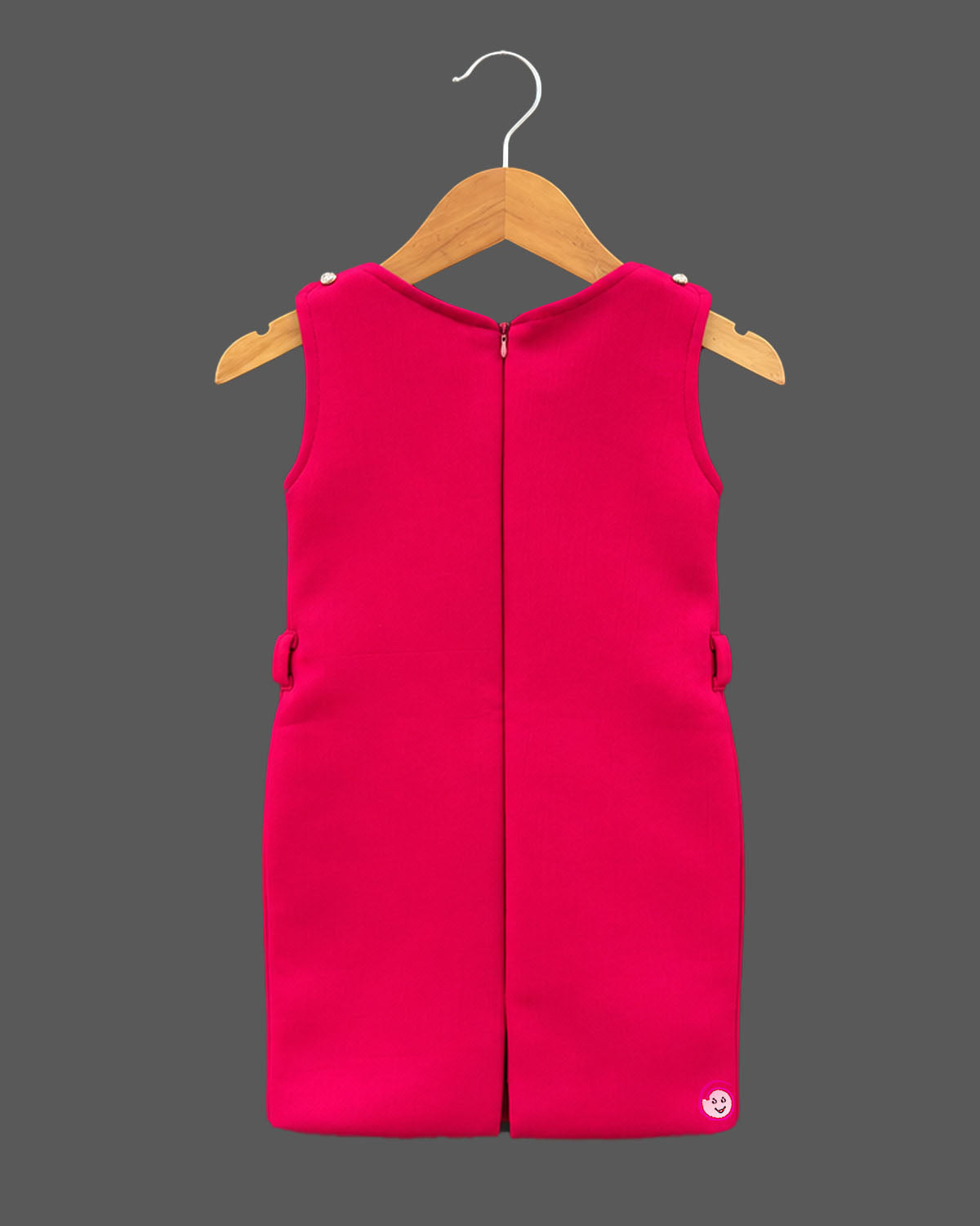 Baby party wear dress featuring a sleeveless midi inner and an open-front embroidered jacket.