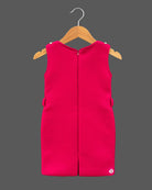 Baby party wear dress featuring a sleeveless midi inner and an open-front embroidered jacket.