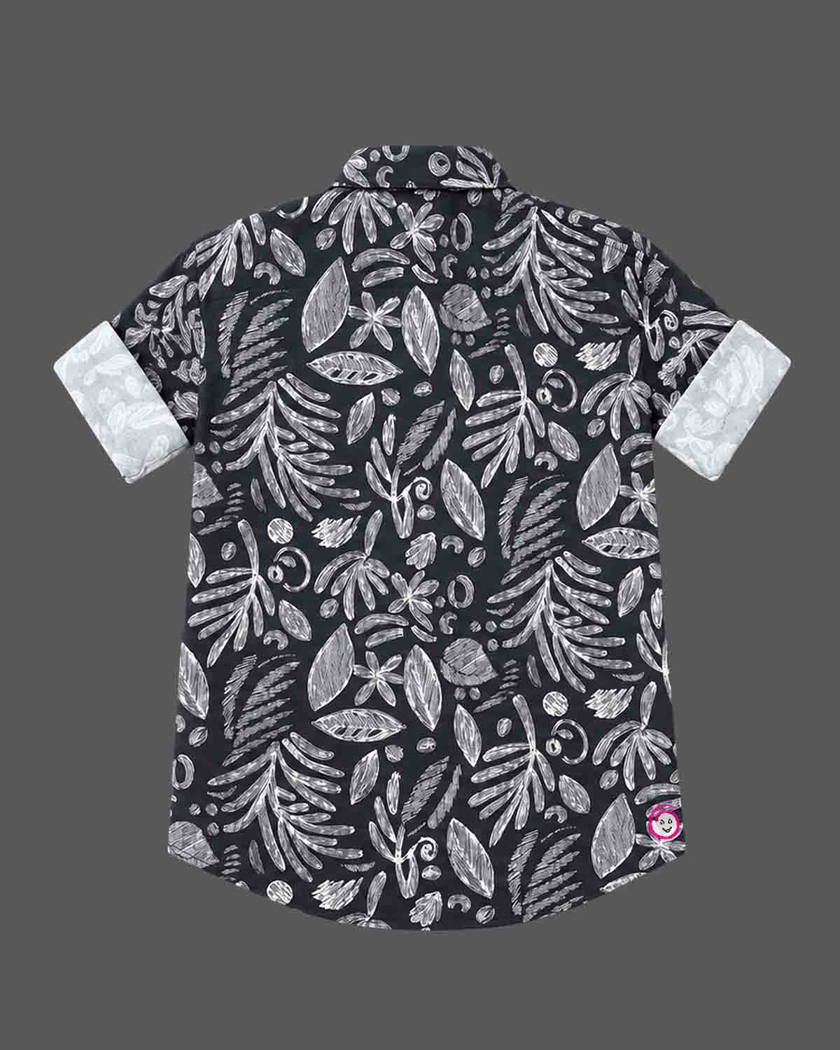 Boys printed cotton shirt with spread collar and turn-up sleeves for party wear for boys.