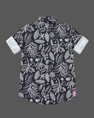 Boys printed cotton shirt with spread collar and turn-up sleeves for party wear for boys.