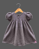Baby girl embroidered frock with puff sleeves and chest floral detail for casual events
