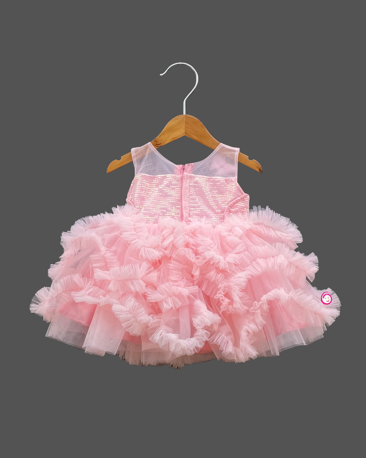 Girls ruffled with partywear frock - Pink