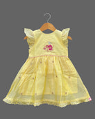 Girls lotus embroidery with traditional frock - Yellow