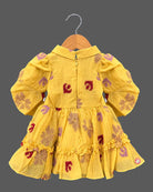 Baby Girl Cotton Frock with Bell Sleeves and Embroidered Floral Motifs for Casual Wear