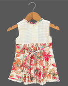 Infant floral printed frock with pin tuck yoke and ruffles for day party and summer outing