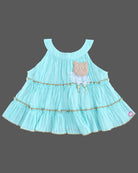 Tiered flared top with applique and foil print shorts baby party wear dress for girls