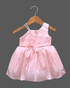 Little Angel satin Asymmetric party frock with flower accent matching bow headband and booties set