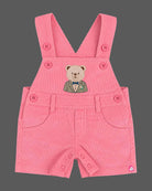 Baby boy pink dungaree shorts with printed teddy bear t-shirt set