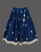 Girls sleeveless embroidered choli lehenga set with beaded fringe hem, tassel drawstring, and pleated flared skirt.