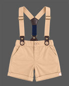 Little gentleman abstract printed suspender set with bow t-shirt for party wear