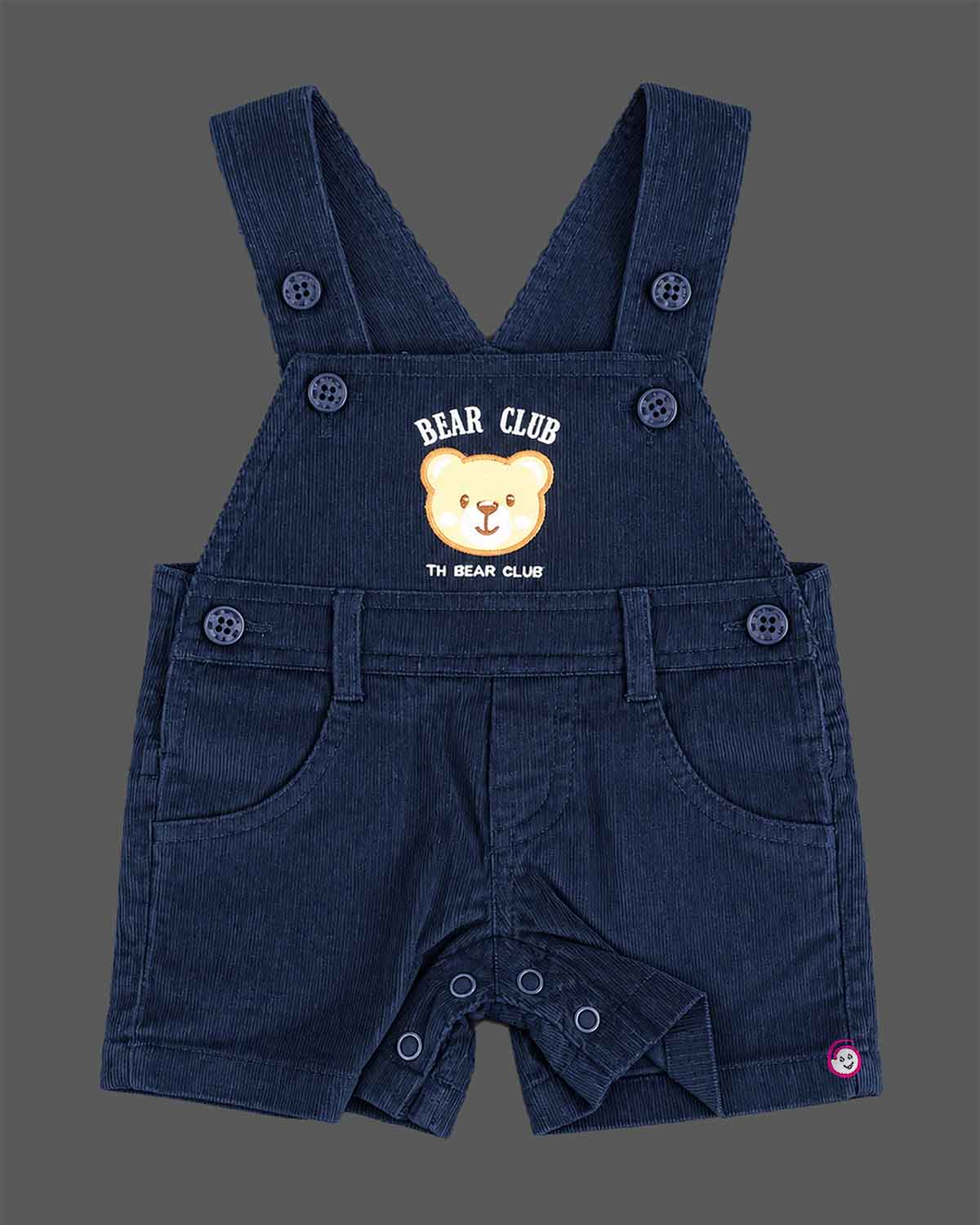 Toddler boys baby clothes set with teddy print t-shirt and navy blue dungaree shorts