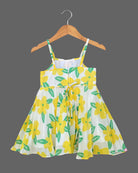 Girls flower printed casual frock - Yellow