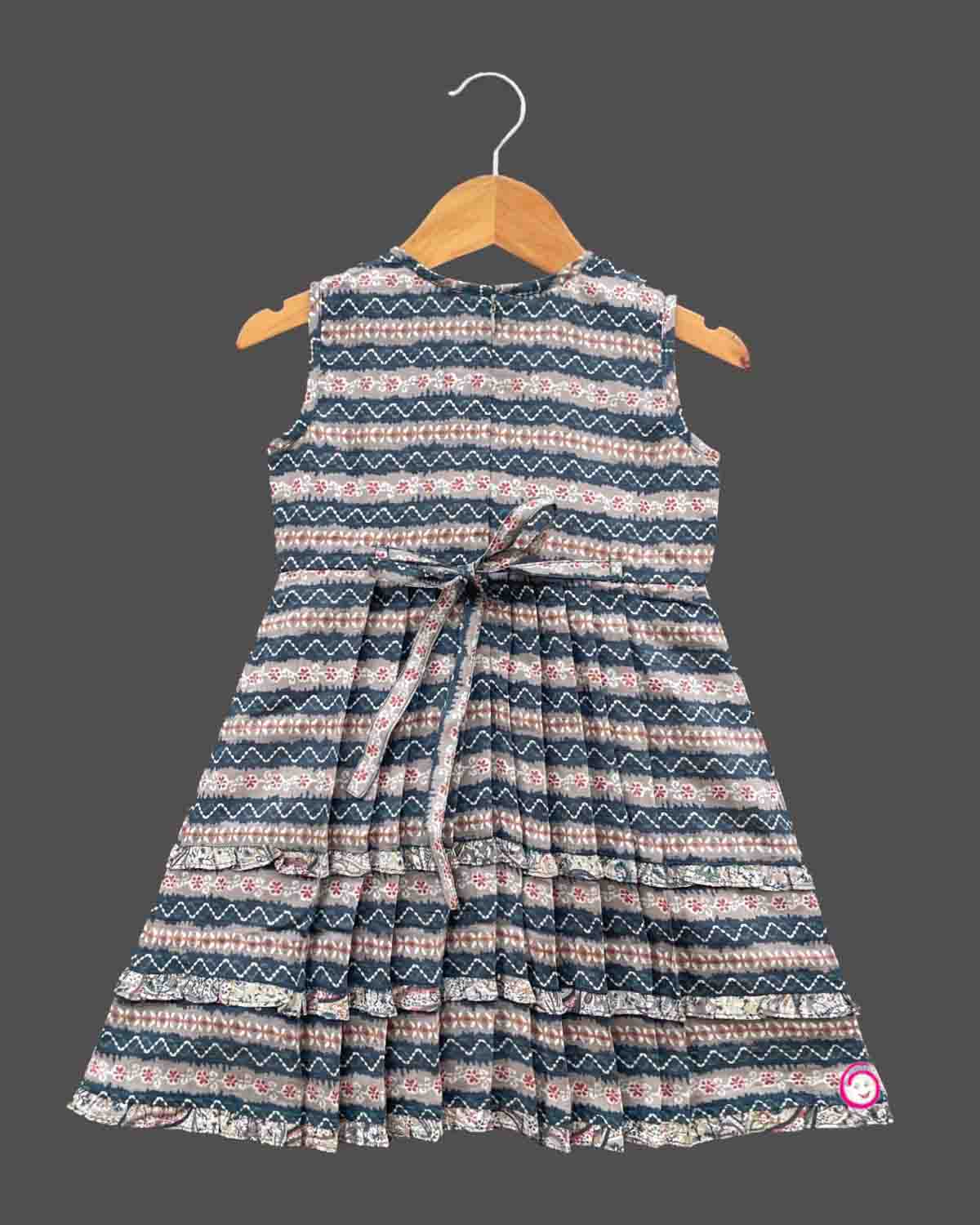 Girls all over print full cotton frock - Ariel Blue