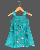 Baby girl embroidered cotton frock with ruffled straps and lace trims for birthday party and festive gathering