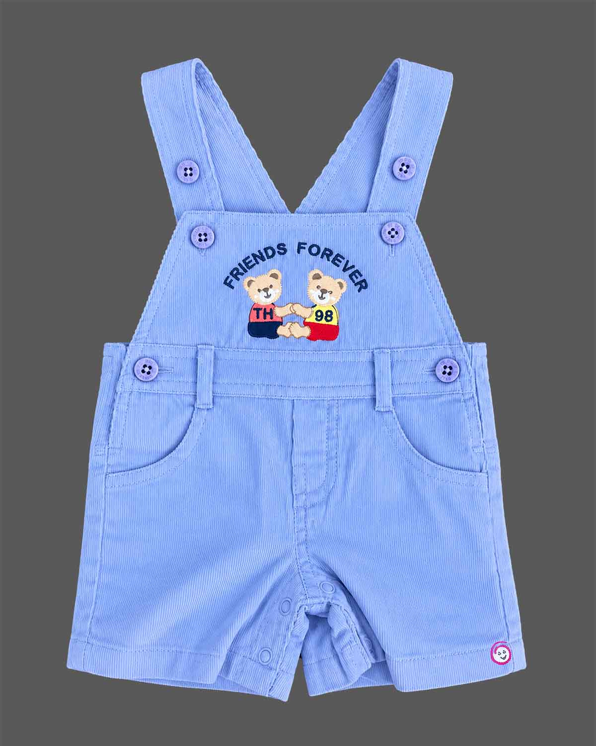 Baby boy printed t-shirt with blue bear embroidery dungaree shorts set