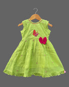 Girls butterfly embroidery design with traditional frock - Lime Green