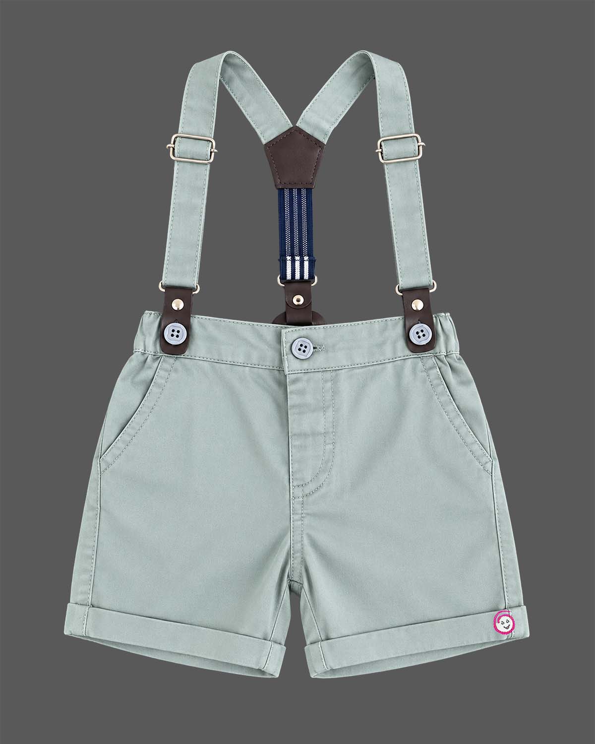 Infant boy printed shirt with bow tie and green suspender shorts dress for infant