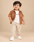 Toddler boy co-ord set featuring button-down corduroy shirt and utility cargo pants