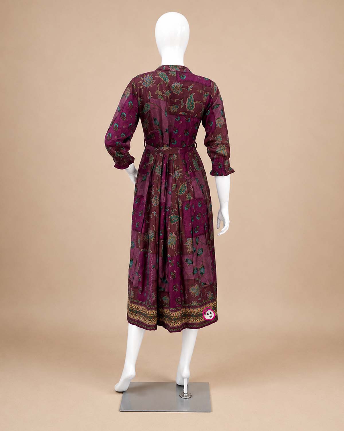 Maternity cotton printed feeding kurti with mandarin collar and waist tie belt for post-pregnancy nursing comfort.