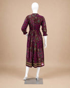 Maternity cotton printed feeding kurti with mandarin collar and waist tie belt for post-pregnancy nursing comfort.