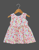 Girls floral printed design with casual frock - Pastel Red