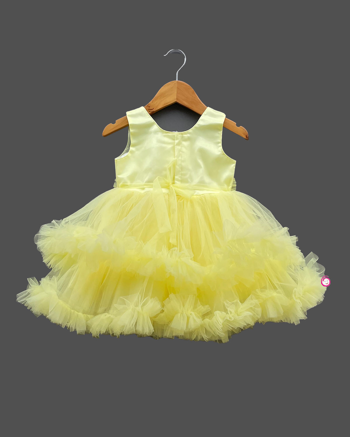 Girls floral design with ruffled partywear frock - Light Yellow