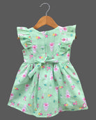 Adorable Textured Seersucker Casual Frock with Bunny Prints and Ruffle Sleeves