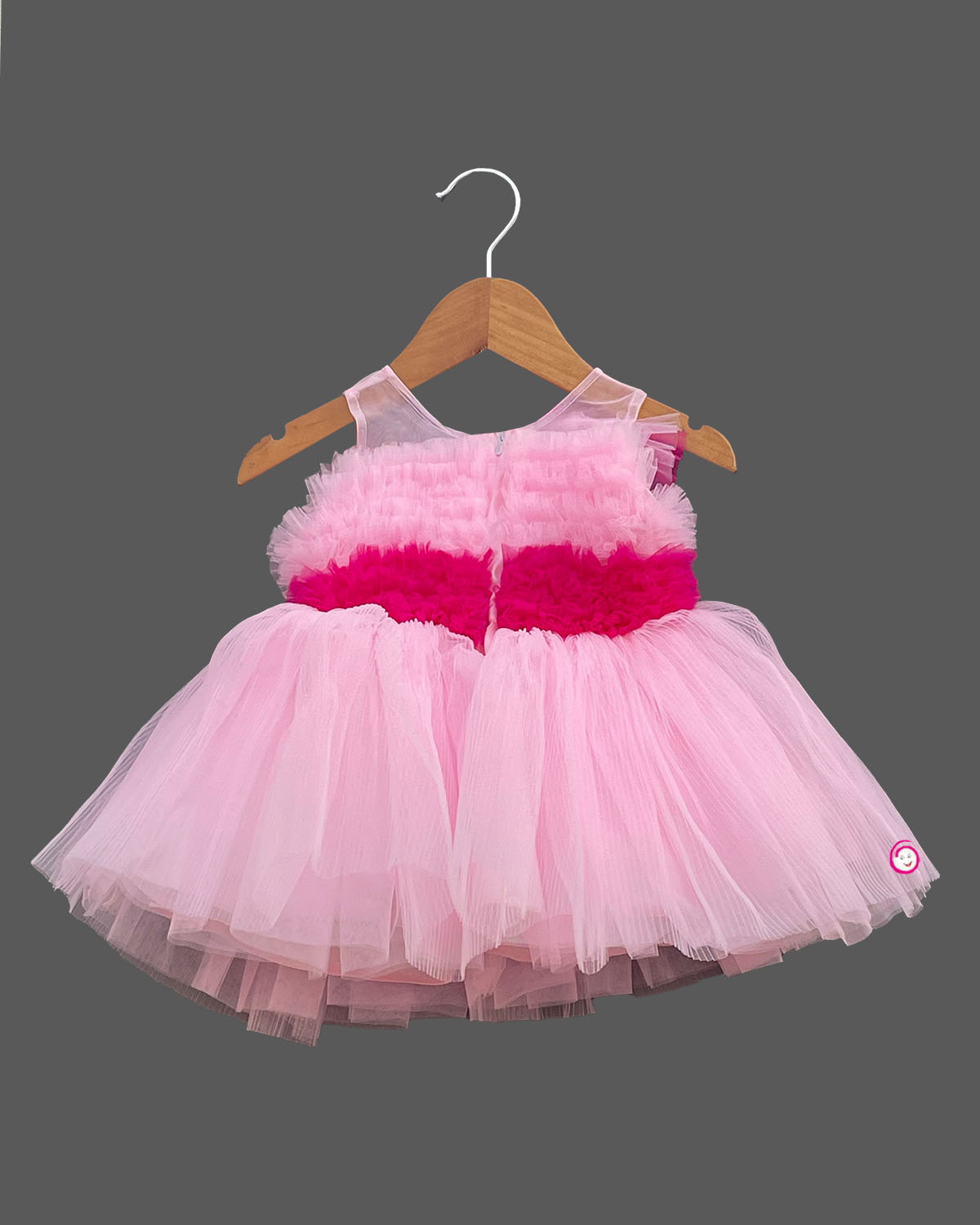 Girls elegant ruffled floral design party frock - Baby Pink