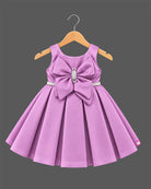 Baby girl satin party frock with oversized bow and crystal waist belt
