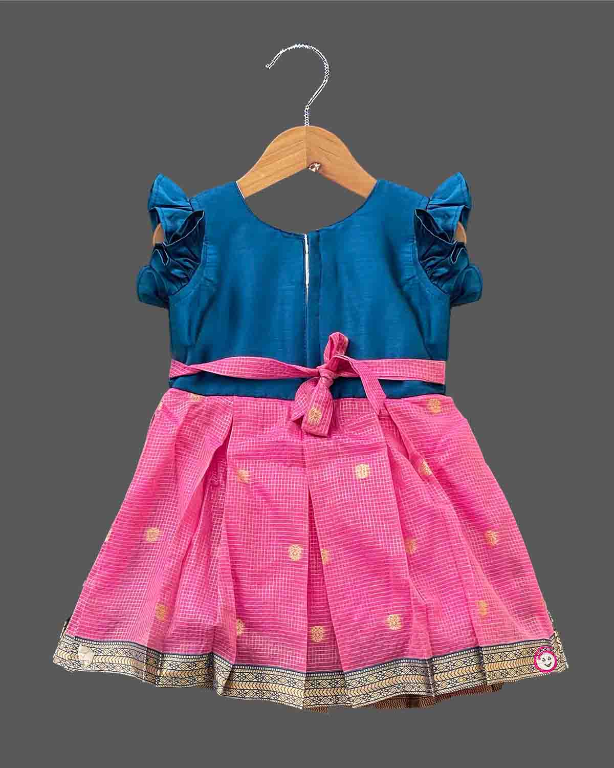 Baby Girl Silk Cotton Frock with Pattu Pavadai traditional border and embroidered neck for festive ethnic wear