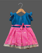 Baby Girl Silk Cotton Frock with Pattu Pavadai traditional border and embroidered neck for festive ethnic wear