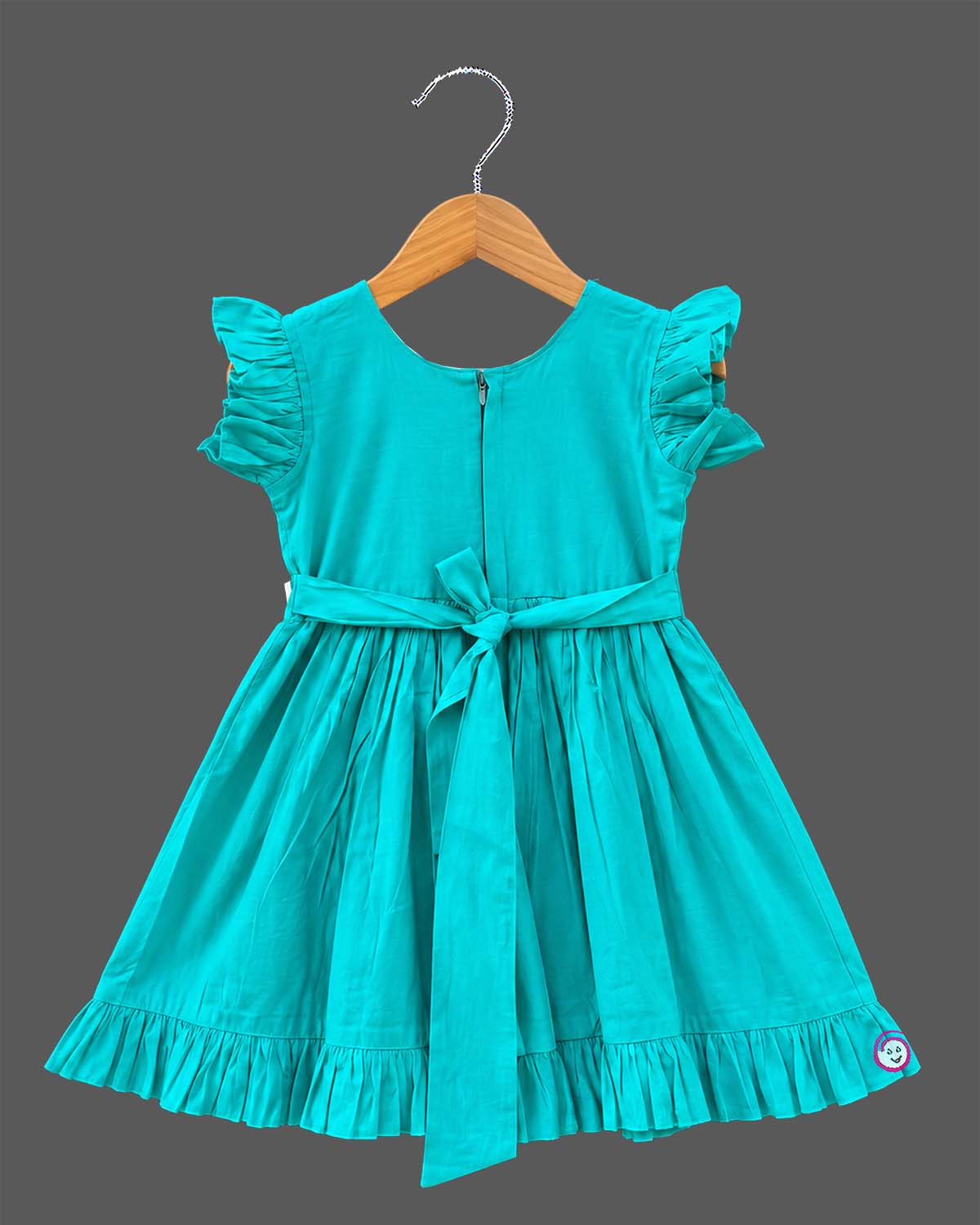 toddler cotton silk frock with elephant embroidery and ruffle sleeves for birthday party
