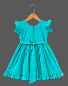 toddler cotton silk frock with elephant embroidery and ruffle sleeves for birthday party
