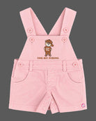 Baby clothes set featuring printed t-shirt and dungaree shorts with bear patch for toddler boys