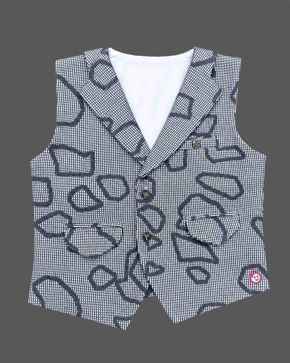 charming champ printed waistcoat suit with shirt bow tie and pant for boys party wear