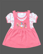 Baby girl casual cotton frock with embroidered bib detail and puff short sleeve