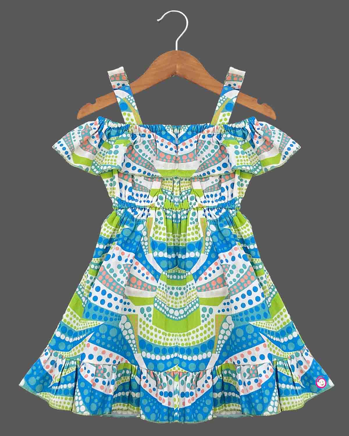 Girls elegant design with cold shoulder casual frock - Lime Green