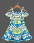 Girls elegant design with cold shoulder casual frock - Lime Green