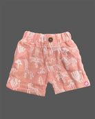 Dusty rose safari animal printed cotton muslin boys top and shorts set for summer vacations, playdates, and park outings