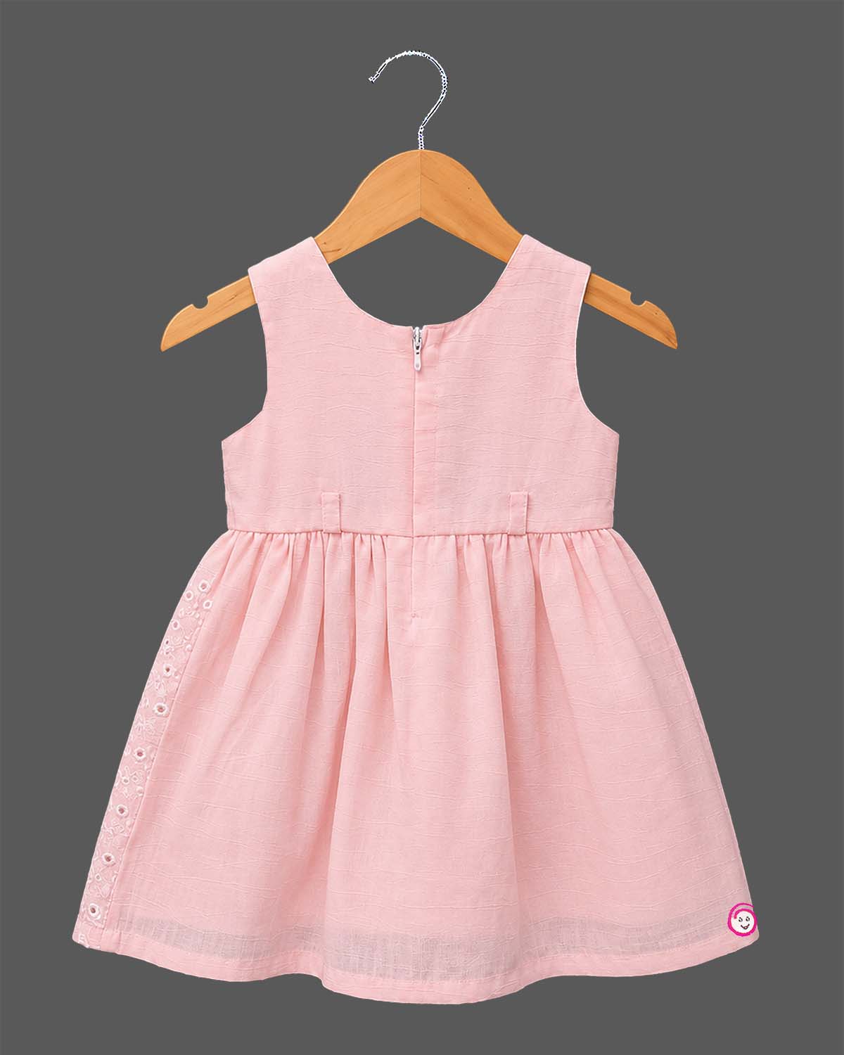 Toddler embroidered party wear frock with mirror work and round neckline