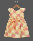 Girls elegant  printed casual frock - Light Yellow