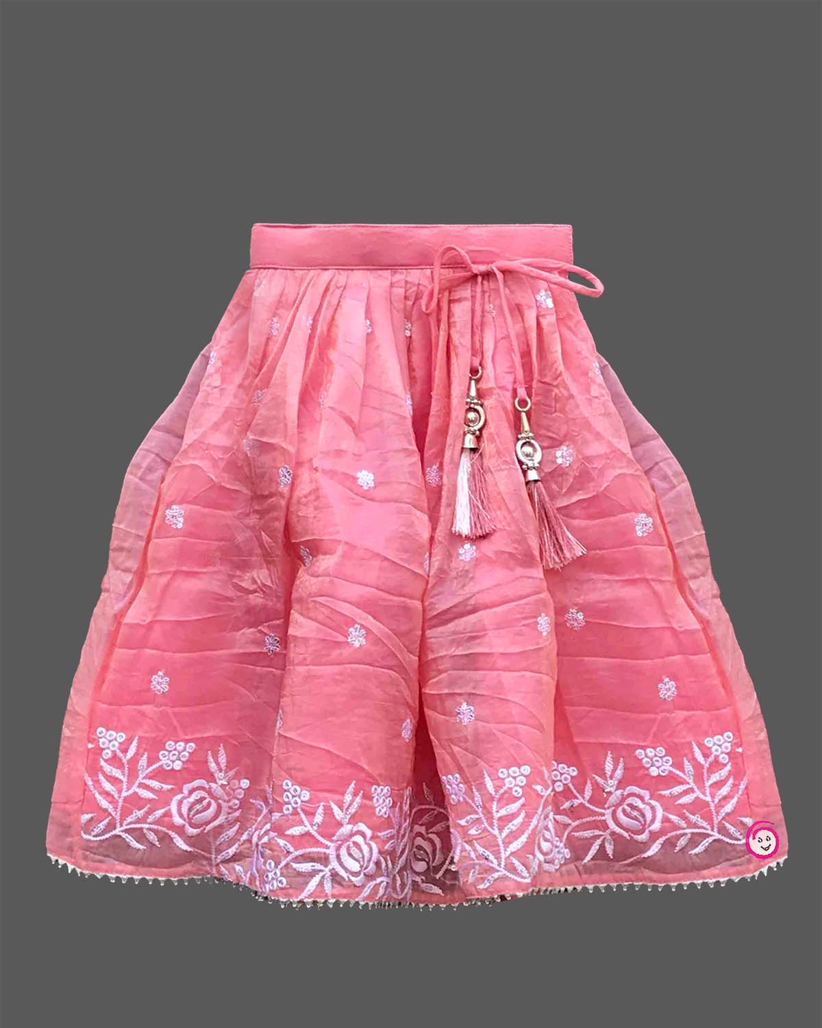 Girl baby thread embroidered floral sleeveless choli top with flared skirt and dupatta set