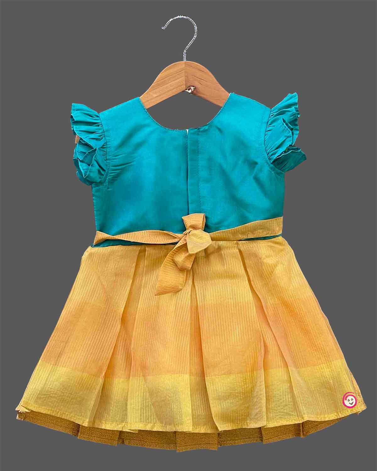 Infant cotton silk frock with ethnic embroidery and pleated zari skirt for festive wear