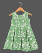 Toddler sage green floral embroidered cotton frock with off white lace jacket for casual wear