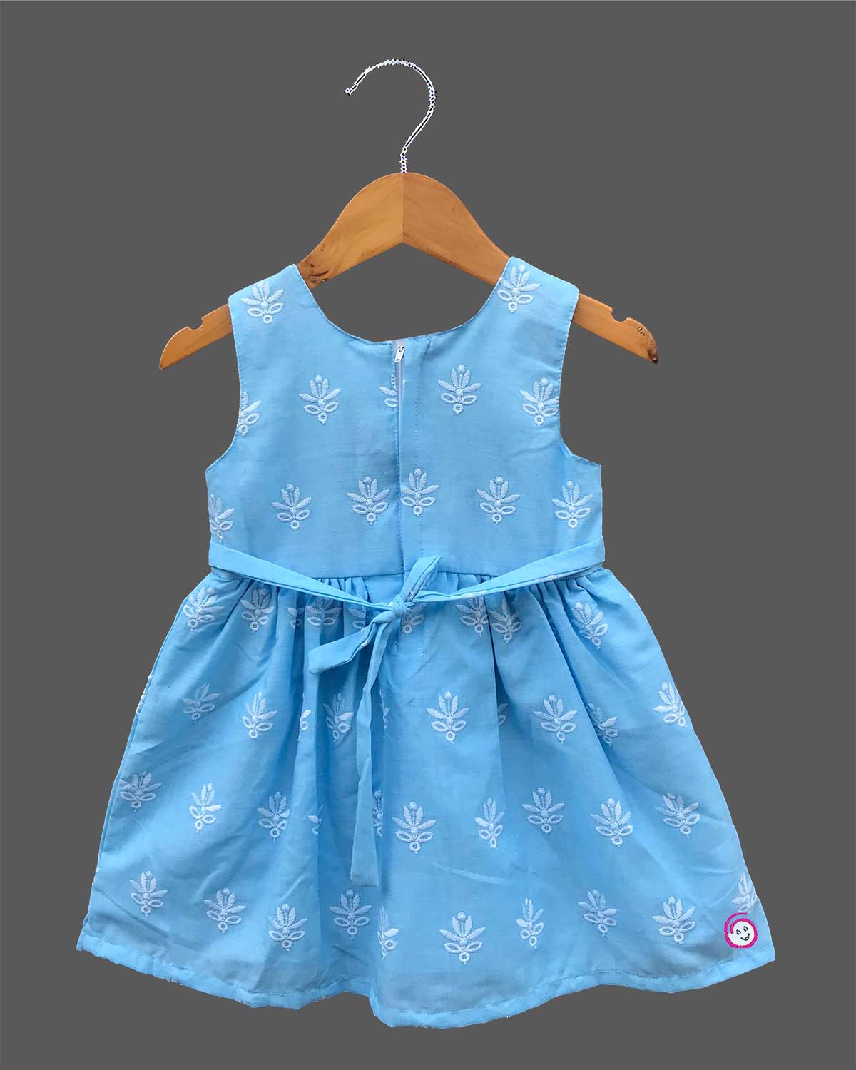 Elegant Sleeveless Cotton Embroidered Casual Frock with Waist Bow Accent for Kids