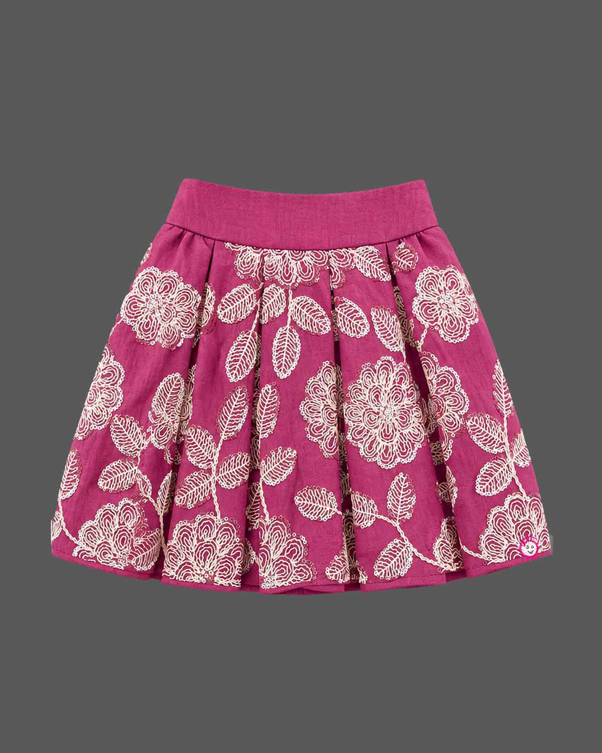 Toddler girl pleated skirt set with floral embroidery and long sleeves for festive wear